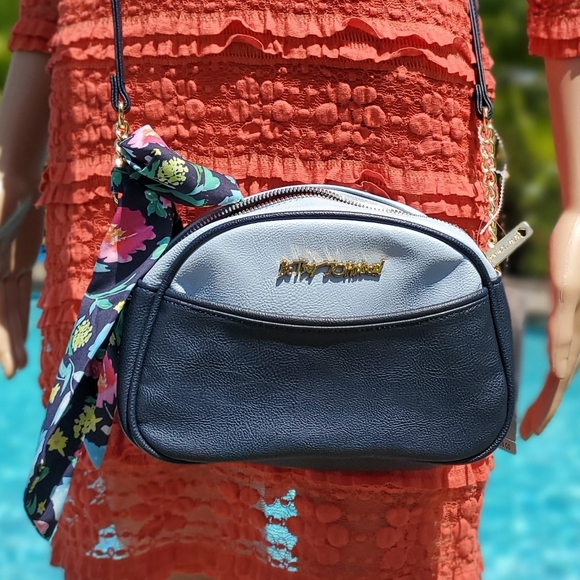 Betsey Johnson Black Crossbody with Scarf-NEW WITH TAGS, Navy & light Blue - Picture 13 of 17